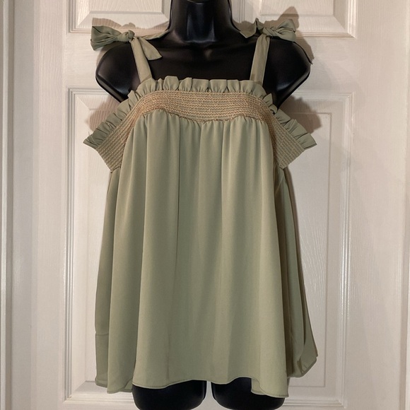 Cato Olive Green Ruffle Blouse NWTs - Picture 3 of 12